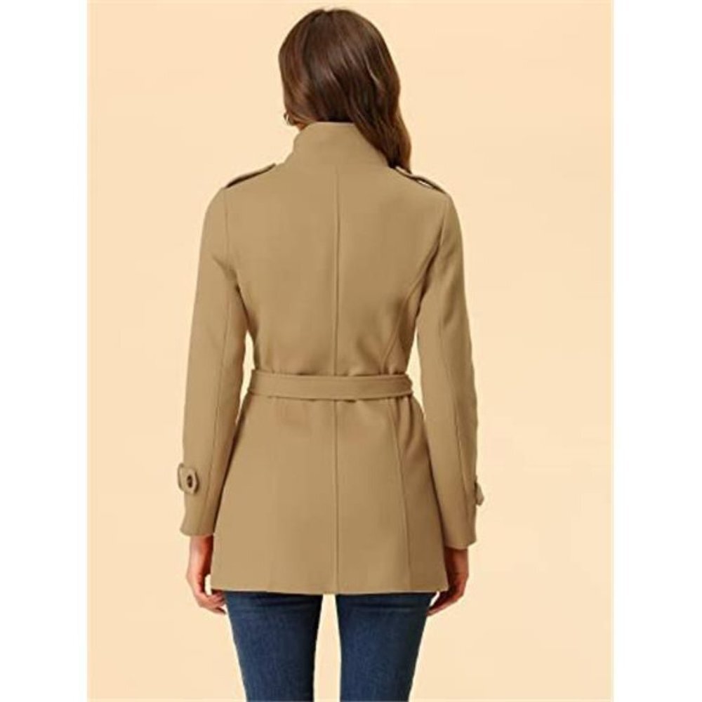 Women's Stand Collar Double Breasted Pockets Trendy Outwear Winter Coat - Picture 4 of 6